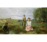 YIMACBJXX Famoso Cuadro en Lienzo Artistica Imagen Lienzo Bambini accanto a un ruscello nella campagna Lormes di Jean Baptiste Camille Corot para Decoración de Paredes 60x90cm