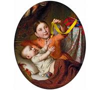 YIMACBJXX Famoso Impresiones de Lienzo Pintura Poster Due bambini che giocano con nastri di seta di Johann Baptist Reiter para la Decoración del Hogar de la Oficina 60x90cm