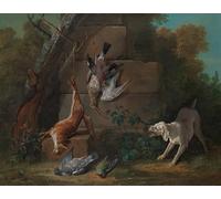 YIMACBJXX Famoso Impresiones de Lienzo Pintura Poster Il gioco del cane che fa la guardia morti di Jean Baptiste Oudry para la Decoración del Hogar de la Oficina 60x90cm