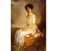 YIMACBJXX Famoso Impresiones de Lienzo Pintura Poster Ritratto di giovane donna elegante in abito bianco Artur Lajos Halmi para la Decoración del Hogar de la Oficina 60x90cm