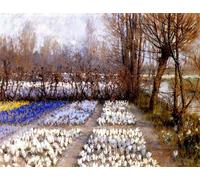 YIMACBJXX Famoso Impresiones de Lienzo Pintura Poster un campo di crochi in primavera di George Hitchcock para la Decoración del Hogar de la Oficina 60x90cm
