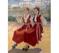 YIMACBJXX Famoso Lienzo Imagen Art Painting Art Cuadro Due ragazze sull'altalena di Nikolay Petrovich Bogdanov-belsky para Decoraciones del Hogar 60x90cm
