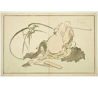 YIMACBJXX Impresiones de Lienzo Pintura Poster Hotei fuma la pipa dal libro illustrato dei dipinti realistici di Hokusai di Katsushika Hokusai para la Decoración del Hogar de la Oficina 60x90cm