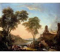 YIMACBJXX Pinturas Famosas Cuadro en Lienzo Artistica Imagen Lienzo Figure appoggiate sulle rive di un fiume un ponte in lontananza di Nicolas jacques Juliard para Decoración de Paredes 60x90cm