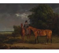 YIMACBJXX Pinturas Famosas Impresiones de Lienzo Pintura Poster uno sposo montato su un cacciatore di castagne di Jacques Laurent Agasse para la Decoración del Hogar de la Oficina 60x90cm