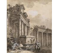 YIMACBJXX Pinturas Famosas Lienzo Imagen Art Painting Art Cuadro Figure vicino a un colonnato in rovina di Charles Louis Clerisseau para Decoraciones del Hogar 60x90cm