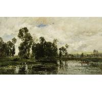 YIMACBJXX Pinturas Famosas Lienzo Imagen Art Painting Art Cuadro Il bordo dello stagno di Charles Francois Daubigny para Decoraciones del Hogar 60x90cm