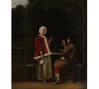 YIMACBJXX Pinturas Famosas Lienzo Imagen Art Painting Art Cuadro una donna e due uomini in un pergolato di Pieter De Hooch para Decoraciones del Hogar 60x90cm