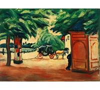 YIMACBJXX Pinturas Famosas Lienzos Fotos Póster de Lienzo Horse Droschke At a Park Lake di August Macke para la Decoración del Hogar del Dormitorio 60x90cm