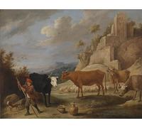 YIMACBJXX Pinturas Famosas Lienzos Fotos Póster de Lienzo un pastore con il suo gregge in un paesaggio con rovine di David Teniers il Giovane para la Decoración del Hogar del Dormitorio 60x90cm