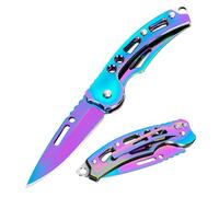 YiMai Navaja Plegable, 2 Piezas Pequeño Navaja de Bolsillo EDC con Llavero para Acampar, Pesca, Picnic, Cortar fruta (Color degradad)