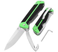 YiMai Navaja Plegable, Navaja Multiusos con Sierras de Madera y Cortador de Cinturón, Cuchillo Supervivencia para Caza, Camping, Senderismo, Emergencias y Poda de Jardines (Negro&Verde)