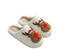 YIMAISZQ Pantuflas Zapatillas Navideñas Cálidas A La Moda para Hombre, Lindo Patrón Bordado De Papá Noel, Sandalias Parejas, Zapatos Familiares-Ciervo Rojo-44-45