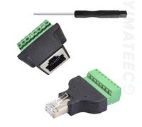YIMATEECO Adaptador de Terminales de Tornillo RJ45, 2 Pcs Conector RJ45 8P8C a Bloque de Terminales de 8 Pines, Convertidor de Terminales de Tornillo, Adaptador CCTV/DVR (1 x Hembra + 1 x Macho)