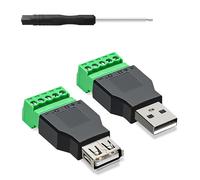 YIMATEECO Adaptador de Terminales de Tornillo USB, 2 USB A 2.0 a Bloque de Terminales de 5 Pines, Convertidor de Terminales de Tornillo Para Dispositivos Interferaces USB (USB 2.0, 1 macho + 1 hembra)