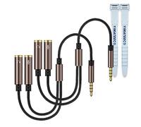 YIMATEECO Cable Audio Jack 3.5mm Cable Doble Jack, 2 Piezas Adaptador J-ACK Cables Auriculares Nylon Trenzado para Gaming Headset, PS4, PC o Laptop (1Machoa a 2Hembra, 35cm, marrón)