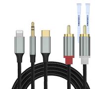 YIMATEECO Cable Audio Lightning/USB Tipo C/3.5mm a 2RCA, Macho a 2 RCA Macho Cable Rca Audio Divisor en Y para teléfono 15/15 Plus, tablet, Galaxy S24/S23/S22 (1pcs 3 en 1 cable RCA, 1.3m, negro)