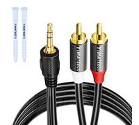 YIMATEECO Cable Jack de Audio Rca Conector de 3,5mm, Cable de Audio 2RCA a Jack 3.5mm Minijack a Cinch Macho Audio Estéreo Cable para Cable Auxiliar Coche, HiFi Sonido, PC, iPod (1pcs, 1m, negro)