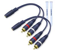 YIMATEECO Cable RCA Audio 3,5mm Rca jack Adaptador 1 Hembra 2 Macho,15cm Cinch 1 Hembra a 2 Macho Cable Rca Y jack para cable Subwoofer Activo, Cable Auxiliar Coche, Audio Altavoces (2Piezas, Azul)