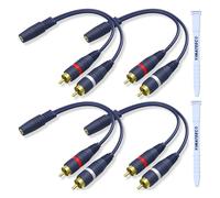 YIMATEECO Cable RCA Audio 3,5mm Rca jack Adaptador 1 Hembra 2 Macho,15cm Cinch 1 Hembra a 2 Macho Cable Rca Y jack para cable Subwoofer Activo, Cable Auxiliar Coche, Audio Altavoces (4Piezas, Azul)