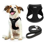YIMEIS Juego de arnés y correa para perro, arnés de malla suave sin tirones, chaleco reflectante ajustable para cachorros para perros pequeños, gatos (M, negro) para talla S