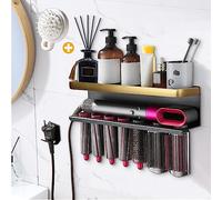 Yimerlen, Soporte de almacenamiento Airwrap montado en la pared para organizador del hogar, compatible con el rizador de pelo Airwrap de Dyson (con peine), Dorado