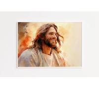 Yimesoy Póster De Acuarela De Jesús Caminando Sobre El Agua, Imagen De Jesús Riéndose, Pintura En Lienzo, Arte De Pared Cristiano, Decoración Del Hogar De Cristo A9 60X90Cm Sin Marco