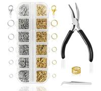 YIMETOP 1200 piezas de anillos para hacer joyas, anillos de flexión y cierres de collar con pinza para anillos, herramienta para la joyería DIY y reparación de collares (Oro, Plata)