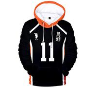 YIMIAO Impresión 3D Sudadera con Capucha Haikyuu Anime Patrón Casual Deportiva para Hombres Mujeres Mangas largas Cordón Volleyball Junior Karasuno High School Pullover(L)
