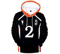 YIMIAO Impresión 3D Sudadera con Capucha Haikyuu Anime Patrón Casual Deportiva para Hombres Mujeres Mangas largas Cordón Volleyball Junior Karasuno High School Pullover(L)