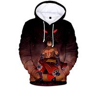 YIMIAO Impresión 3D Sudadera con Capucha One Piece Anime Patrón Casual Deportiva para Hombres Mujeres Mangas largas Cordón Luffy Ace Pullover(XL)