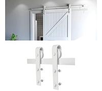 YIMING 200 cm/6,6 FT Kit de Herrajes Puertas Correderas, Acero al Carbono, Kit de Puerta Corredera con 2 Secciones Guía y 2 Rodillo, Sistema de Puertas Correderas, Blanco Clásico