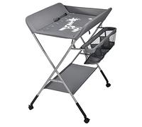 YIMING Cambiador de Bebé con Ruedas, Protege la Columna Lumbar, Plegable, Altura Ajustable, con Espacio de Almacenamiento, para Bebé 0 a 12 meses (Hasta 25 kg) (80 × 65 × (93-99) cm, Gris-plateado)