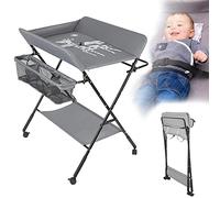 YIMING Cambiador de Bebé con Ruedas, Protege la Columna Lumbar, Plegable, Altura Ajustable, con Espacio de Almacenamiento, para Bebé 0 a 12 meses (Hasta 25 kg) (80 × 66 × (92-98) cm, Gris-negro)