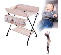 YIMING Cambiador de Bebé con Ruedas, Protege la Columna Lumbar, Plegable, Altura Ajustable, con Espacio de Almacenamiento, para Bebé 0 a 12 meses (Hasta 25 kg) (80 × 66 × (92-98) cm, Rosa claro)