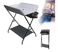 YIMING Cambiador de Bebé con Ruedas, Protege la Columna Lumbar, Plegable, Altura Ajustable, con Espacio de Almacenamiento, para Bebé 0 a 12 meses (Hasta 25 kg) (79 × 55,5 × 96 cm, Gris-blanco)