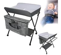YIMING Cambiador de Bebé con Ruedas, Protege la Columna Lumbar, Plegable, Altura Ajustable, con Espacio de Almacenamiento, para Bebé 0 a 12 meses, Hasta 25 kg (80 × 63 × (93-99) cm, Gris)