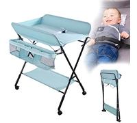 YIMING Cambiador de Bebé con Ruedas, Protege la Columna Lumbar, Plegable, Altura Ajustable, con Espacio de Almacenamiento, para Bebé 0 a 12 meses (Hasta 25 kg) (80 × 66 × (92-98) cm, Azul)