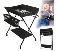 YIMING Cambiador de Bebé con Ruedas, Protege la Columna Lumbar, Plegable, Altura Ajustable, con Espacio de Almacenamiento, para Bebé 0 a 12 meses (Hasta 25 kg) (80 × 66 × (92-98) cm, Negro)