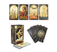 YIMINGOUFEI Baraja de Cartas de Tarot de lámina Dorada, 78 Cartas con Libro guía, diseño Impermeable de PVC, Negro y Dorado