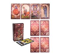 YIMINGOUFEI Baraja de Tarot de Papel de Aluminio Rojo Vino en Inglés, 78 Cartas + 2 Tarjetas de Colección, con Guía de Color en Inglés de 36 Páginas, Impresión Holográfica Esmerilada de PVC