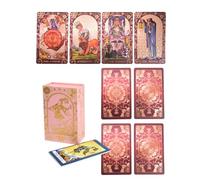 YIMINGOUFEI Baraja de Tarot de Papel de Aluminio Rojo Vino inglés, 78 Cartas + 2 Tarjetas de colección, con 36 páginas de guía de Color inglés, impresión holográfica esmerilada de PVC, diseño