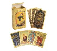YIMINGOUFEI Baraja de Tarot Rider-Waite, Ideal para Principiantes, 78 Cartas, bilingüe en español e inglés, Incluye un folleto guía de 28 páginas, diseño Dorado de PVC Resistente al Agua.