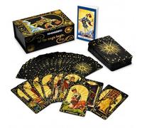 YIMINGOUFEI Baraja Tarot Negra y Dorada con Lámina Holográfica, 78 Cartas Rider Waite PVC Impermeables con Guía de 36 Páginas y Caja Magnética, Tarot en Inglés