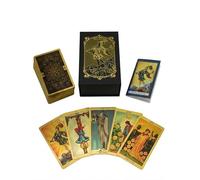 YIMINGOUFEI Baraja Tarot Waite Dorada en Inglés, 78 Cartas Clásicas Rider Waite PVC Impermeables con Guía Ilustrada de 36 Páginas, Tarot Premium para Lectura Espiritual