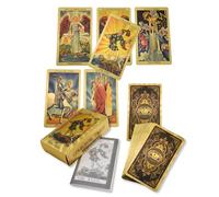 YIMINGOUFEI Cartas del Tarot Bilingüe, 78 Cartas en Español e Inglés, Mazo Místico con Guía de 28 Páginas, Diseño Dorado Impermeable PVC