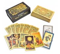 YIMINGOUFEI Cartas Tarot Bilingüe Español e Inglés, 78 Cartas Waite con Diseño Dorado, PVC Impermeable, Guía en Inglés de 36 Páginas y Guía en Español de 28 Páginas, Arcanos Mayores y Menores