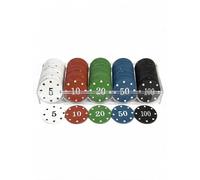 YIMINGOUFEI Juego de 100 Fichas de Póquer Estilo Casino, Chips Multicolor con Valores 5 10 20 50 100, Set para Poker y Blackjack con Caja de Almacenamiento Transparente