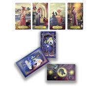 YIMINGOUFEI Tarjetas de tarot de bruja, edición en inglés con guía de 50 páginas, impresión holográfica PET, impermeable y resistente a las arrugas, diseño de espalda de gato magenta