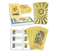 YIMINGOUFEI Tarot Inglés Rider Waite Dorado, 78 Cartas con Guía de 36 Páginas, Tarot PVC Impermeable con Diseño Celestial de Sol y Luna